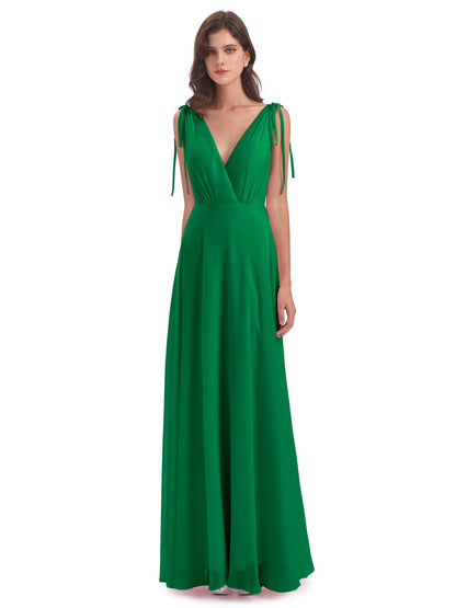 Reagan Floor Length V-neck Chiffon Bridesmaid Dresses