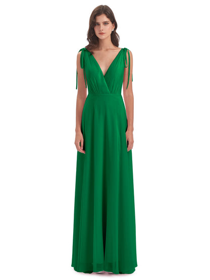 Reagan Floor Length V-neck Chiffon Bridesmaid Dresses