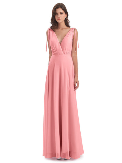 Reagan Floor Length V-neck Chiffon Bridesmaid Dresses