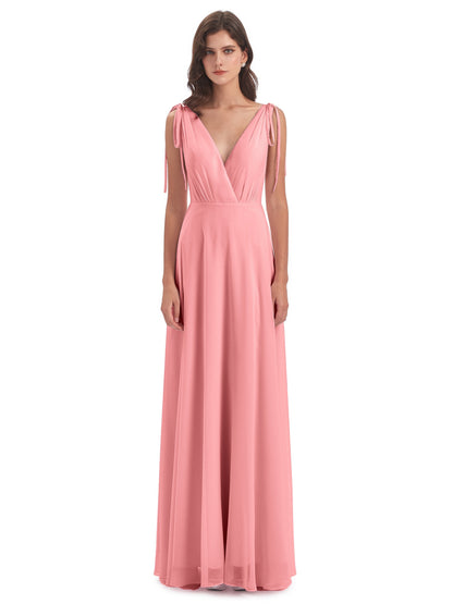Reagan Floor Length V-neck Chiffon Bridesmaid Dresses