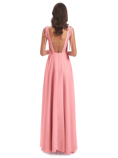 Reagan Floor Length V-neck Chiffon Bridesmaid Dresses