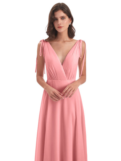 Reagan Floor Length V-neck Chiffon Bridesmaid Dresses