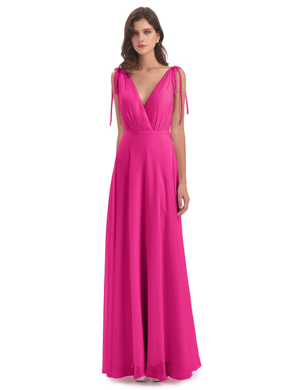 Reagan Floor Length V-neck Chiffon Bridesmaid Dresses