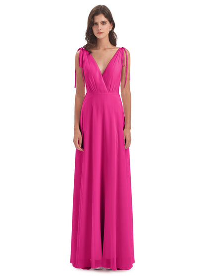Reagan Floor Length V-neck Chiffon Bridesmaid Dresses