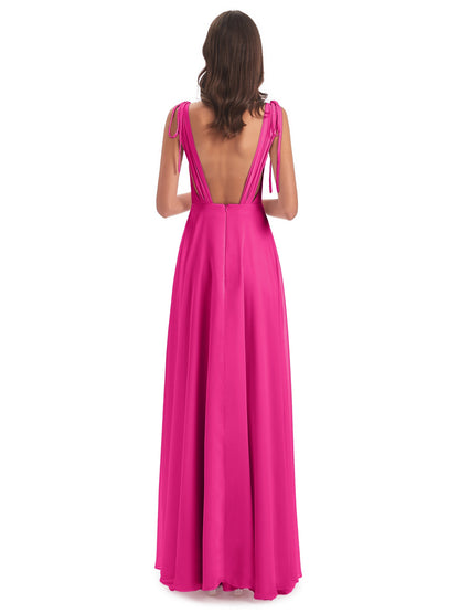Reagan Floor Length V-neck Chiffon Bridesmaid Dresses