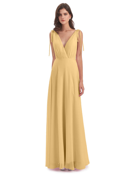 Reagan Floor Length V-neck Chiffon Bridesmaid Dresses