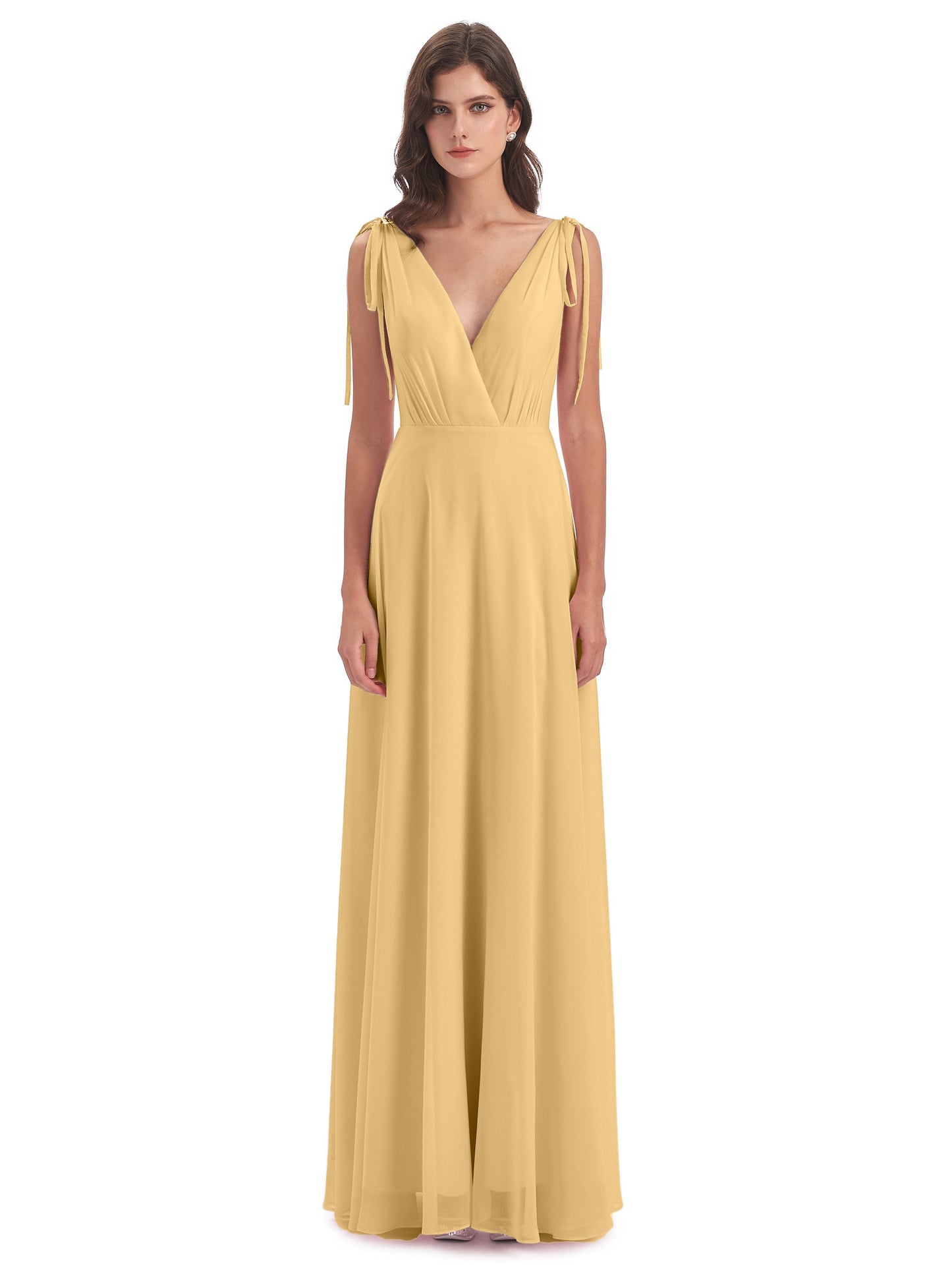 Reagan Floor Length V-neck Chiffon Bridesmaid Dresses