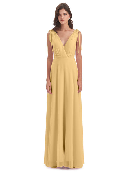 Reagan Floor Length V-neck Chiffon Bridesmaid Dresses