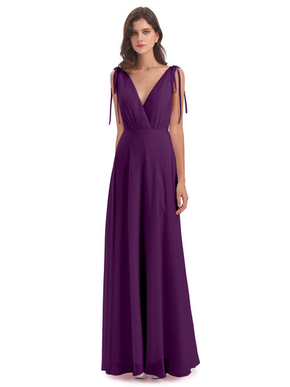 Reagan Floor Length V-neck Chiffon Bridesmaid Dresses