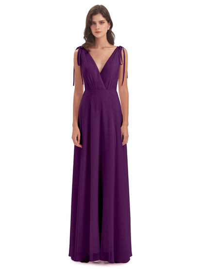 Reagan Floor Length V-neck Chiffon Bridesmaid Dresses