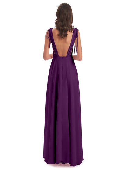 Reagan Floor Length V-neck Chiffon Bridesmaid Dresses