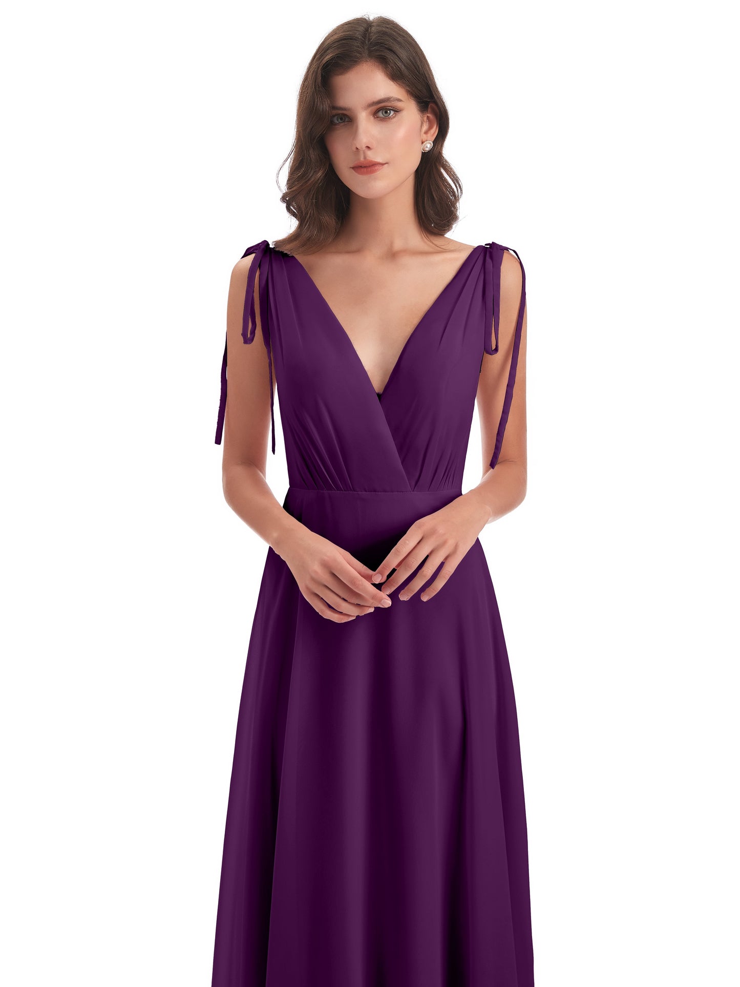 Reagan Floor Length V-neck Chiffon Bridesmaid Dresses