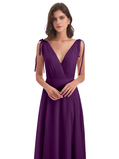 Reagan Floor Length V-neck Chiffon Bridesmaid Dresses