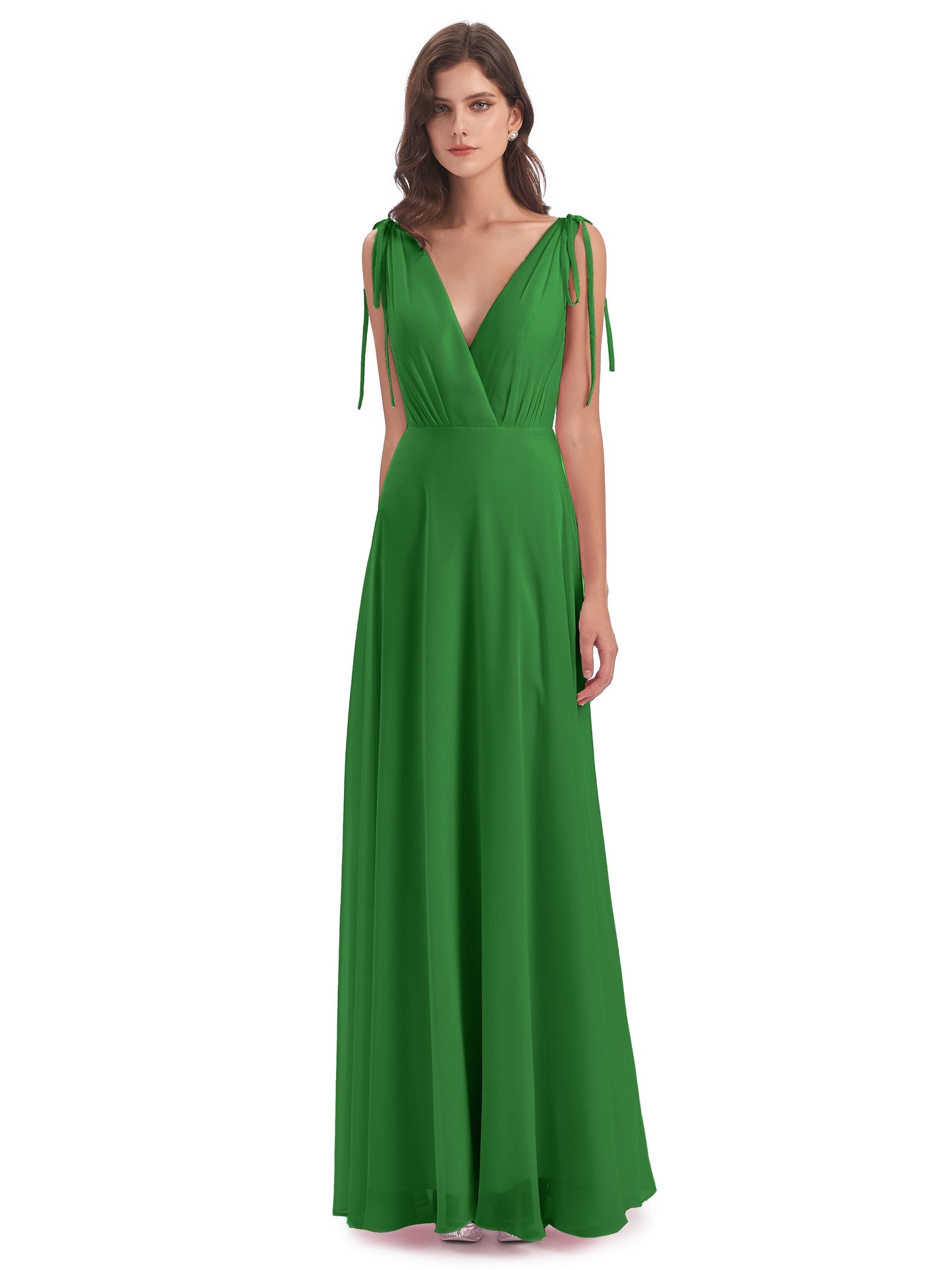 Reagan Floor Length V-neck Chiffon Bridesmaid Dresses