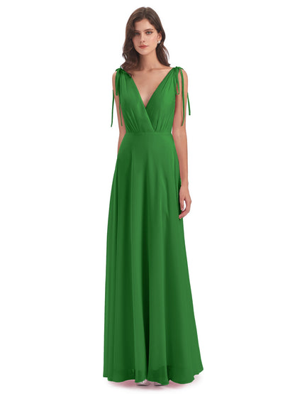 Reagan Floor Length V-neck Chiffon Bridesmaid Dresses