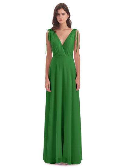 Reagan Floor Length V-neck Chiffon Bridesmaid Dresses