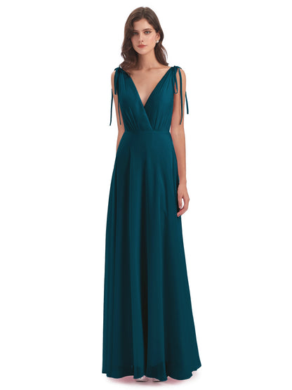 Reagan Floor Length V-neck Chiffon Bridesmaid Dresses
