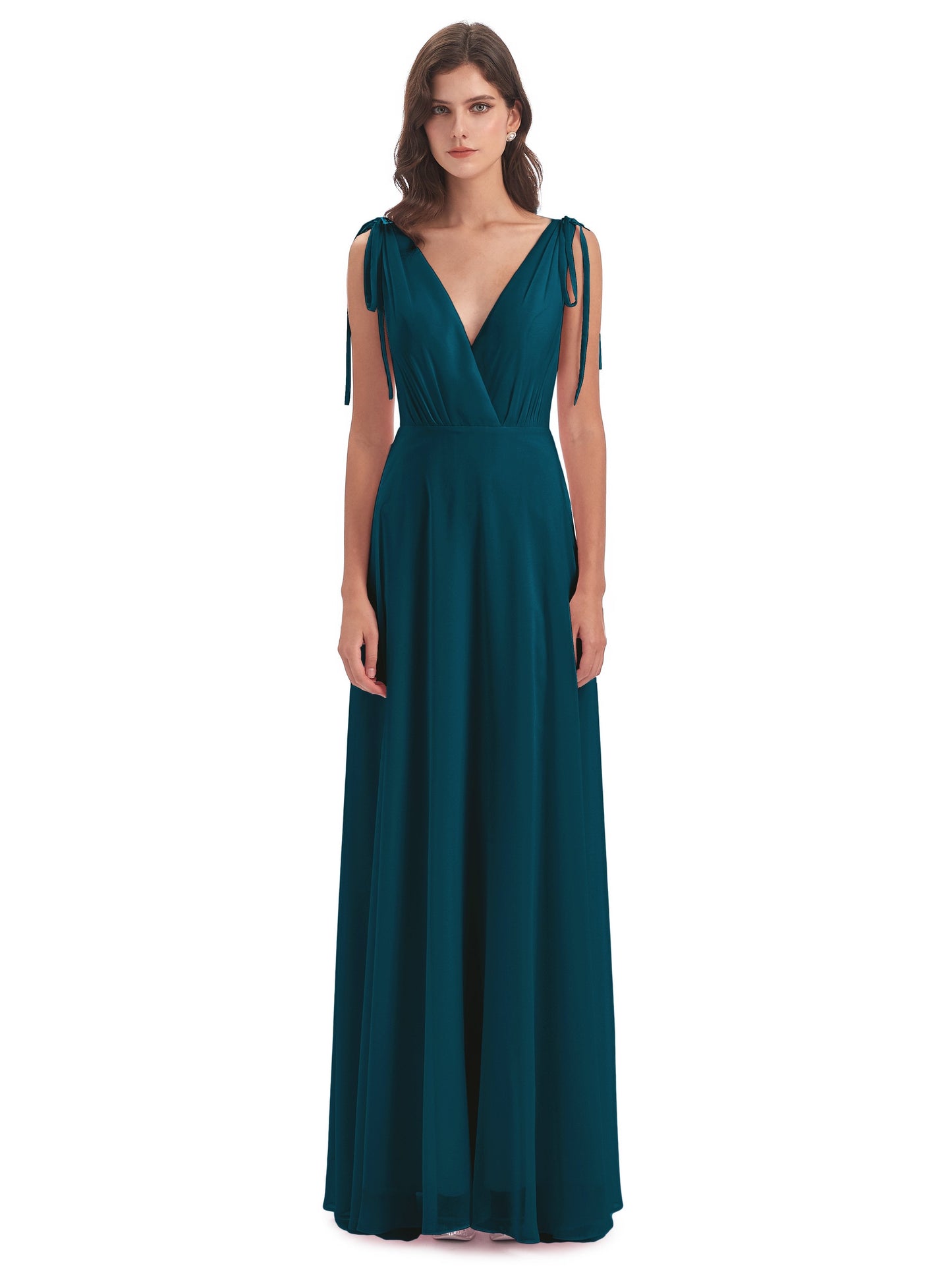 Reagan Floor Length V-neck Chiffon Bridesmaid Dresses