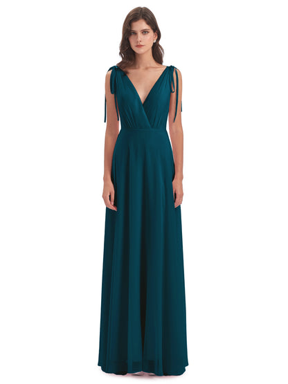 Reagan Floor Length V-neck Chiffon Bridesmaid Dresses