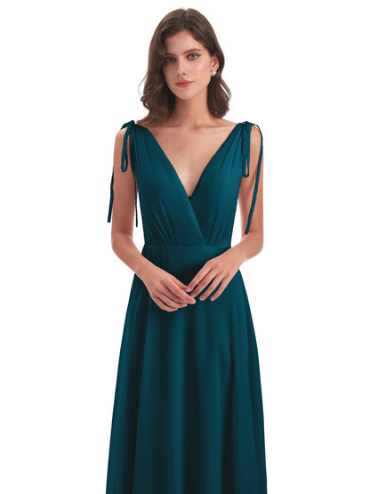 Reagan Floor Length V-neck Chiffon Bridesmaid Dresses