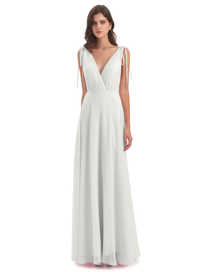 Reagan Floor Length V-neck Chiffon Bridesmaid Dresses