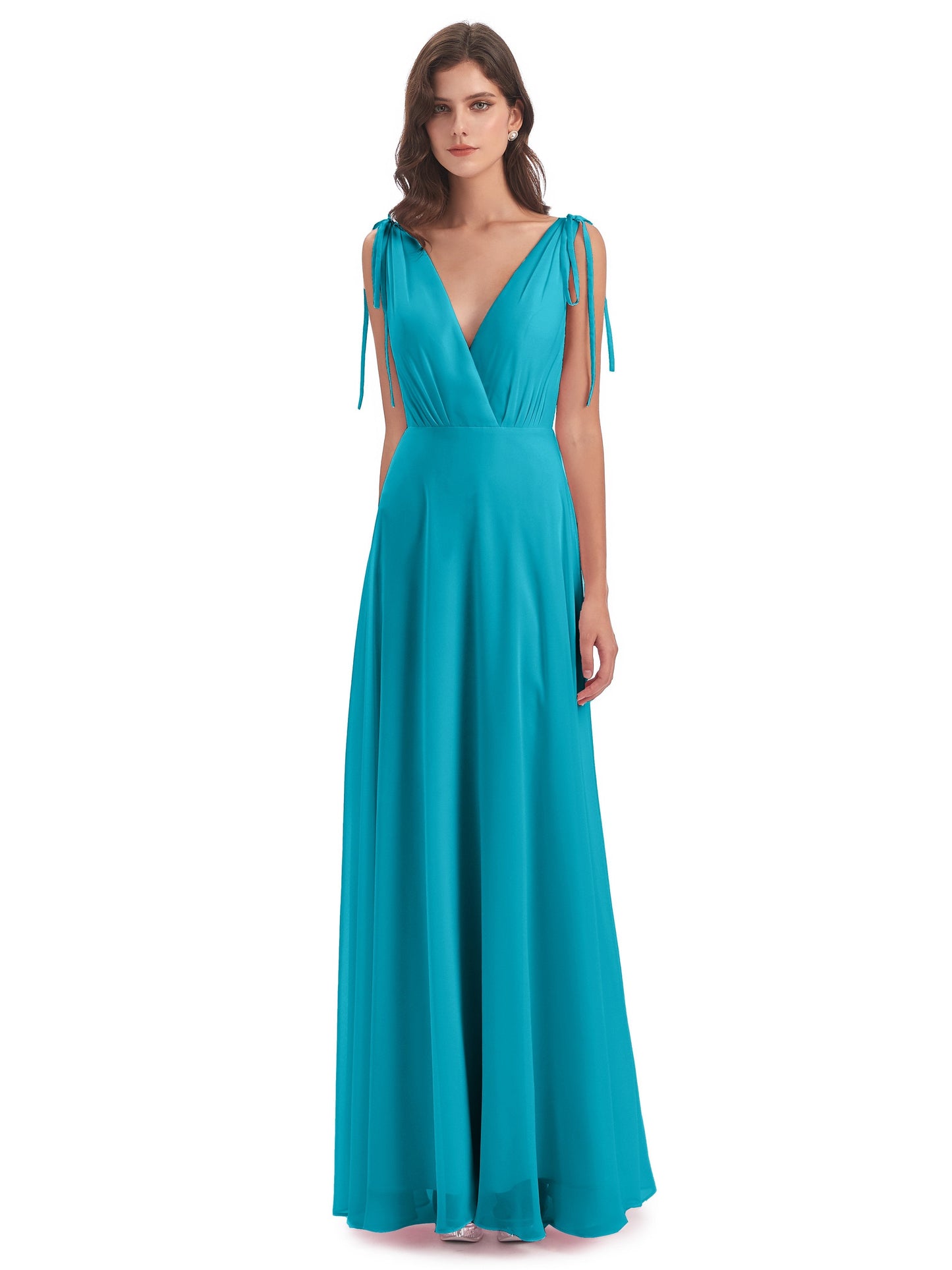 Reagan Floor Length V-neck Chiffon Bridesmaid Dresses