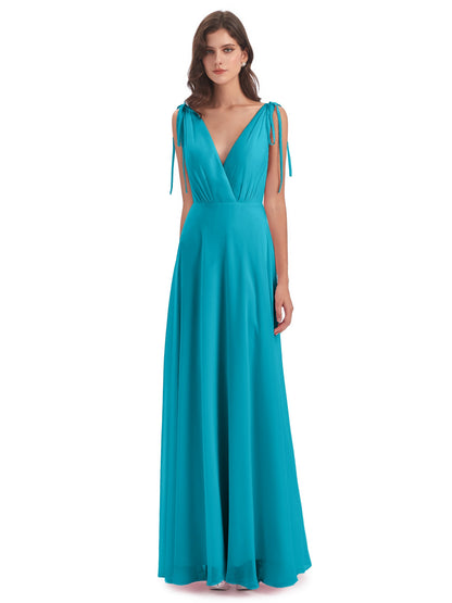 Reagan Floor Length V-neck Chiffon Bridesmaid Dresses
