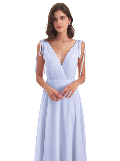 Reagan Floor Length V-neck Chiffon Bridesmaid Dresses