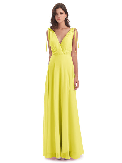 Reagan Floor Length V-neck Chiffon Bridesmaid Dresses