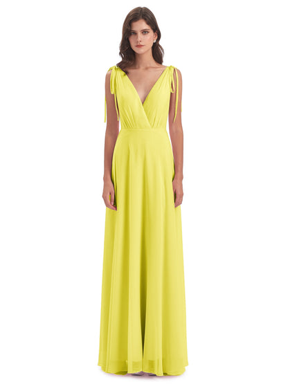 Reagan Floor Length V-neck Chiffon Bridesmaid Dresses