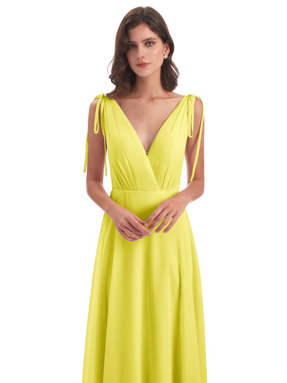 Reagan Floor Length V-neck Chiffon Bridesmaid Dresses