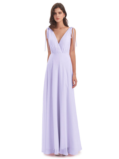 Reagan Floor Length V-neck Chiffon Bridesmaid Dresses