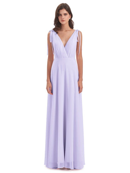 Reagan Floor Length V-neck Chiffon Bridesmaid Dresses