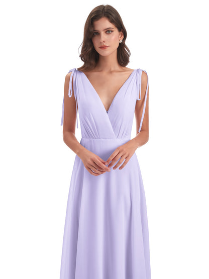 Reagan Floor Length V-neck Chiffon Bridesmaid Dresses