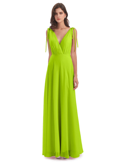 Reagan Floor Length V-neck Chiffon Bridesmaid Dresses