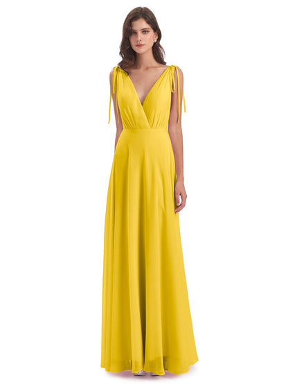 Reagan Floor Length V-neck Chiffon Bridesmaid Dresses