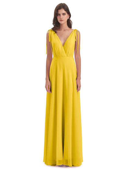 Reagan Floor Length V-neck Chiffon Bridesmaid Dresses