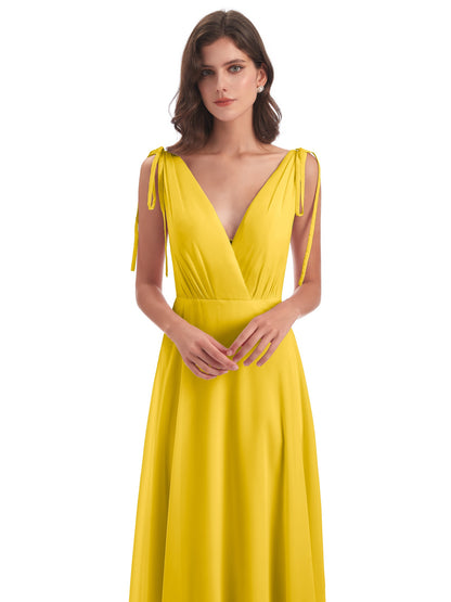 Reagan Floor Length V-neck Chiffon Bridesmaid Dresses