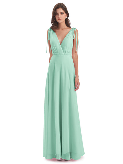Reagan Floor Length V-neck Chiffon Bridesmaid Dresses