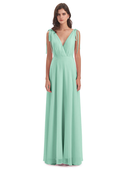 Reagan Floor Length V-neck Chiffon Bridesmaid Dresses