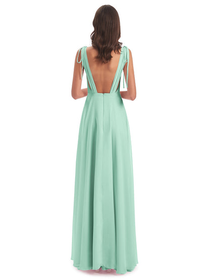 Reagan Floor Length V-neck Chiffon Bridesmaid Dresses