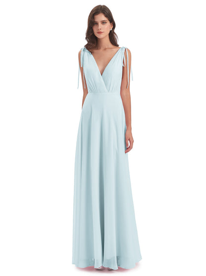 Reagan Floor Length V-neck Chiffon Bridesmaid Dresses