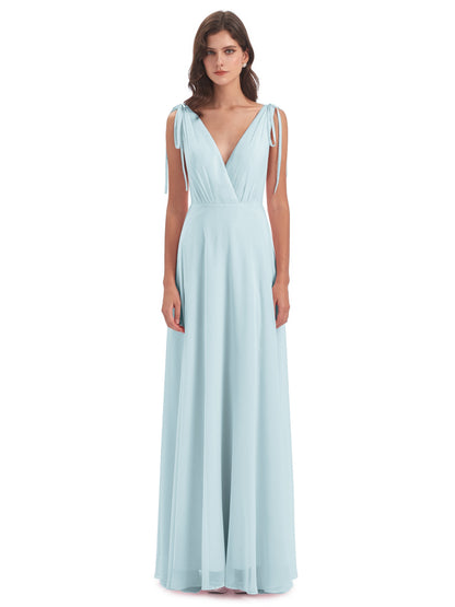 Reagan Floor Length V-neck Chiffon Bridesmaid Dresses