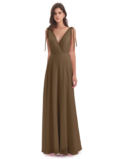 Reagan Floor Length V-neck Chiffon Bridesmaid Dresses