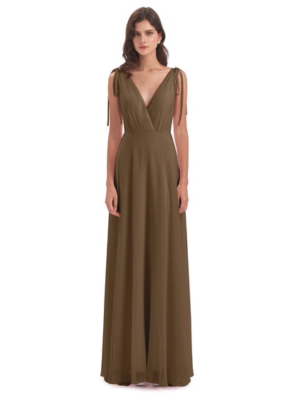Reagan Floor Length V-neck Chiffon Bridesmaid Dresses