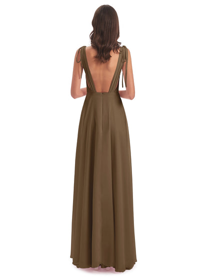 Reagan Floor Length V-neck Chiffon Bridesmaid Dresses