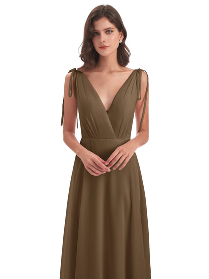 Reagan Floor Length V-neck Chiffon Bridesmaid Dresses