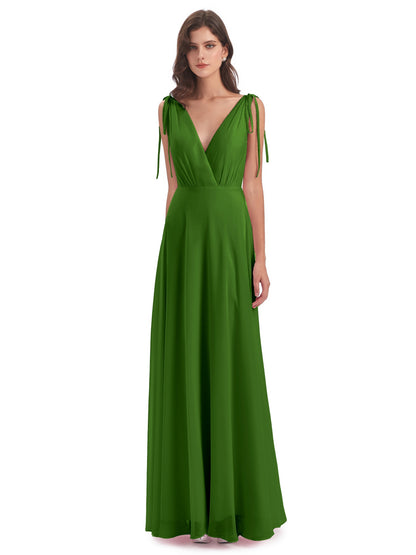 Reagan Floor Length V-neck Chiffon Bridesmaid Dresses