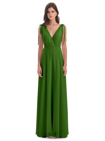 Reagan Floor Length V-neck Chiffon Bridesmaid Dresses
