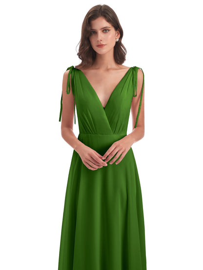 Reagan Floor Length V-neck Chiffon Bridesmaid Dresses